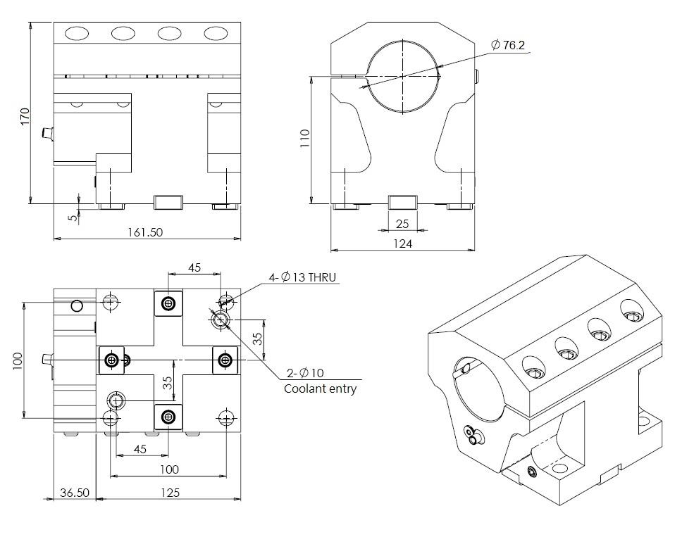 2.5" inch Inner Diameter, Height 110mm, Bolt Pattern 100x100mm